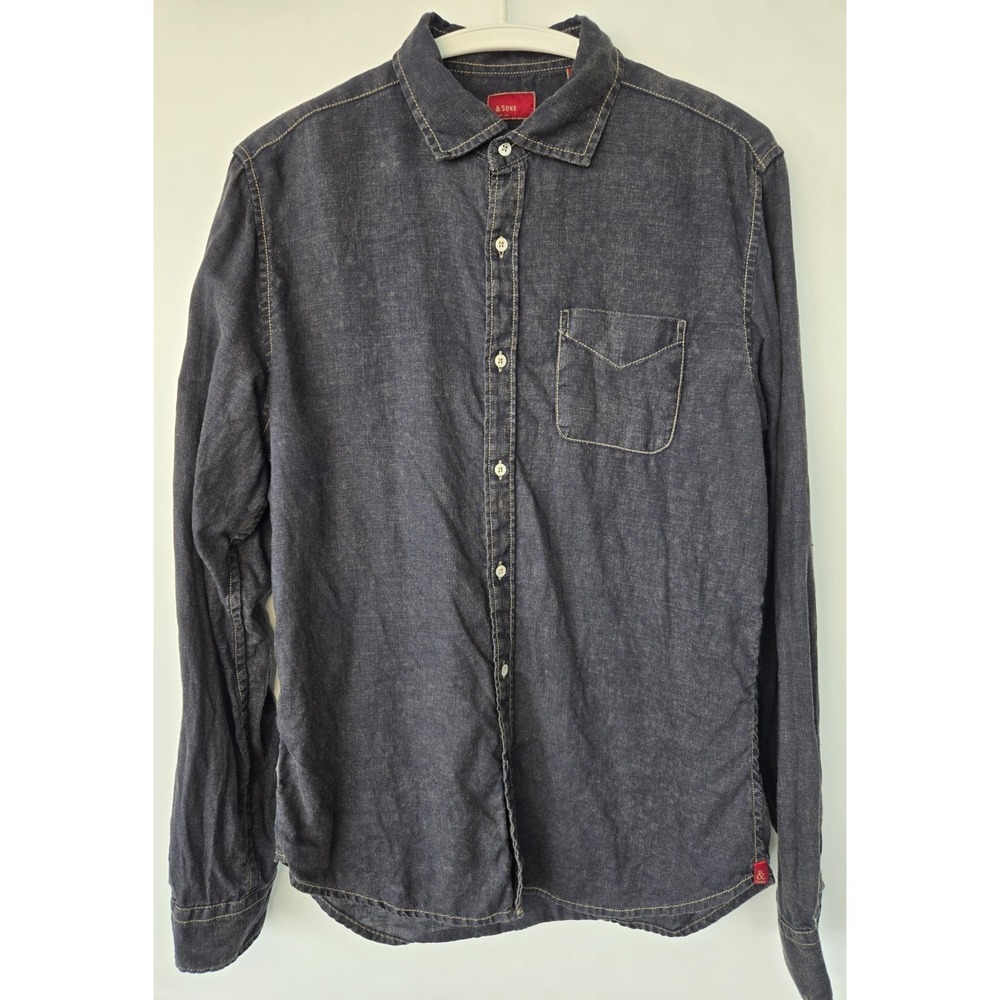 & SONS Garment Co. 100% Linen Long Sleeve Shirt Charcoal Gray Men's M Old Money